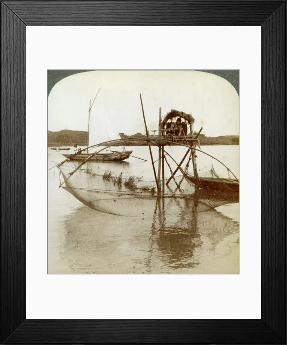 Framed Print : Toiler of the sea, with his curious fishing net, bay of Matsushima, Japan, 1904. Artist: Underwood & Underwood Framed Print : Toiler of the sea, with his curious fishing net, bay of Matsushima, Japan, 1904. Artist: Underwood & Underwood
