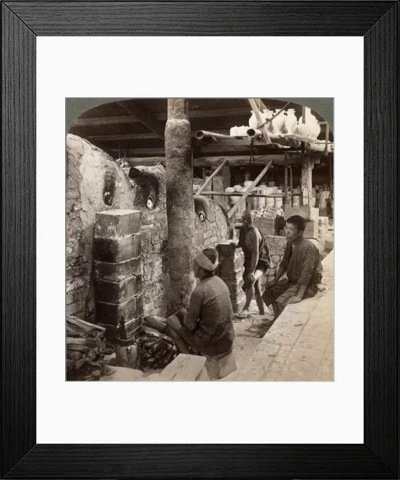 Framed Print : Workmen watching kilns full of Awata porcelain, Kinkosan works, Kyoto, Japan, 1904. Artist: Underwood & Underwood Framed Print : Workmen watching kilns full of Awata porcelain, Kinkosan works, Kyoto, Japan, 1904. Artist: Underwood & Underwood
