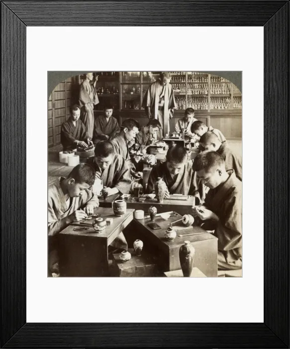 Framed Print : Expert workmen creating designs in cloisonne, Kyoto, Japan, 1904. Artist: Underwood & Underwood Framed Print : Expert workmen creating designs in cloisonne, Kyoto, Japan, 1904. Artist: Underwood & Underwood