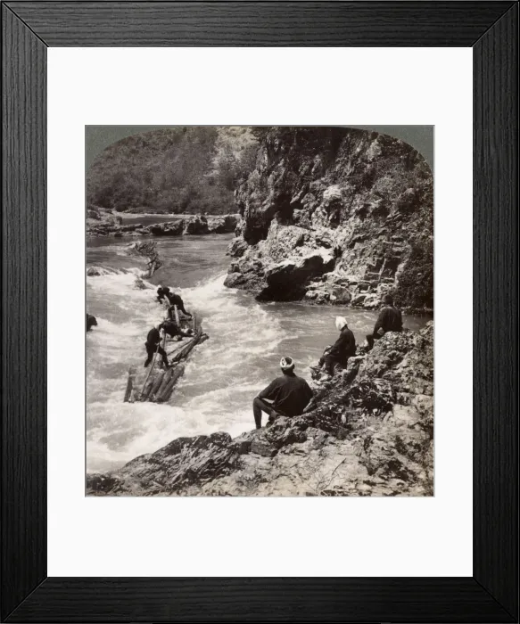 Framed Print : Men on a log raft, shooting the Hozu Rapids on the Katsura River, Kyoto, Japan, 1904. Artist: Underwood & Underwood Framed Print : Men on a log raft, shooting the Hozu Rapids on the Katsura River, Kyoto, Japan, 1904. Artist: Underwood & Underwood