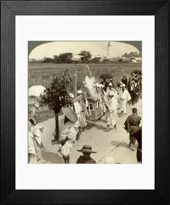 Framed Print : Funeral procession of a rich Buddhist, on the road to Sakai, looking towards Osaka, Japan, 1904. Artist: Underwood & Underwood Framed Print : Funeral procession of a rich Buddhist, on the road to Sakai, looking towards Osaka, Japan, 1904. Artist: Underwood & Underwood