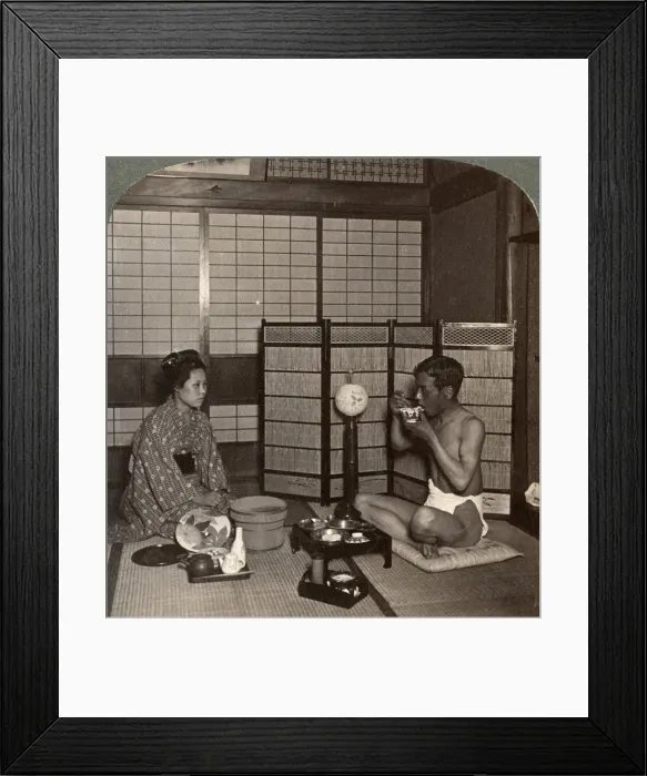 Framed Print : Summer evening meal at a hotel, Hiroshima, Japan, 1904. Artist: Underwood & Underwood Framed Print : Summer evening meal at a hotel, Hiroshima, Japan, 1904. Artist: Underwood & Underwood