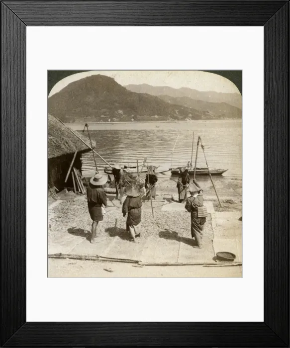 Framed Print : Flailing barley beside a fishing beach on the Inland Sea, Japan, 1904. Artist: Underwood & Underwood Framed Print : Flailing barley beside a fishing beach on the Inland Sea, Japan, 1904. Artist: Underwood & Underwood