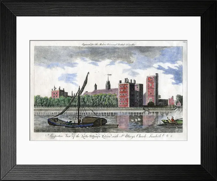 Framed Print : Perspective view of the Arch Bishops palace, with St Marys Church, Lambeth Framed Print : Perspective view of the Arch Bishops palace, with St Marys Church, Lambeth