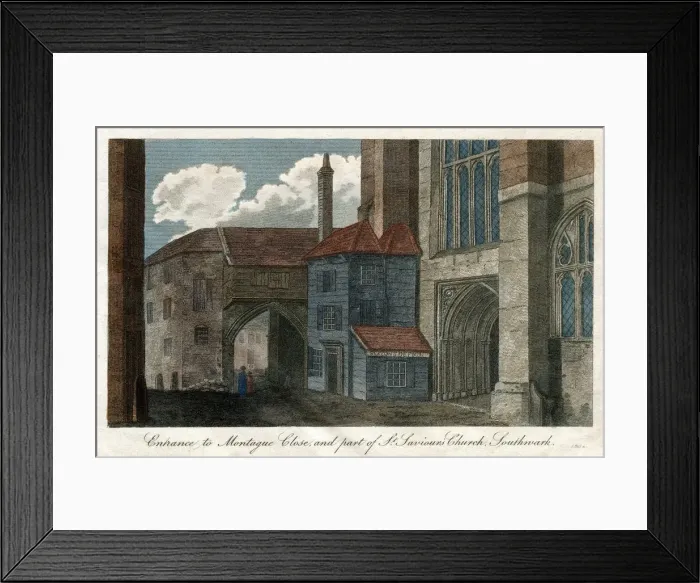 Framed Print : Entrance to Montague Close, and part of St Saviours Church, Southwark, London, 1814 Framed Print : Entrance to Montague Close, and part of St Saviours Church, Southwark, London, 1814