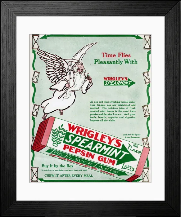 Framed Print : Advert for Wrigleys Spearmint Pepsin Gum, 1913 Framed Print : Advert for Wrigleys Spearmint Pepsin Gum, 1913