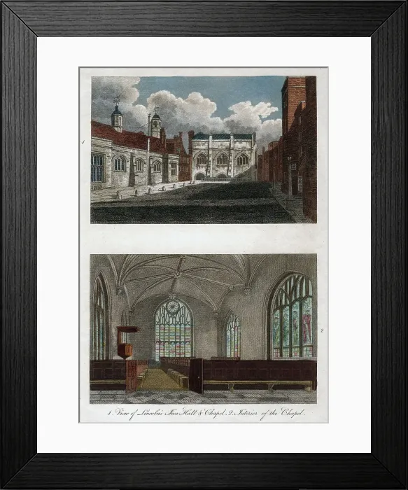 Framed Print : Views of Lincolns Inn Hall and Chapel, and the interior of Lincolns Inn Chapel, London, 1811. Artist: Pals Framed Print : Views of Lincolns Inn Hall and Chapel, and the interior of Lincolns Inn Chapel, London, 1811. Artist: Pals