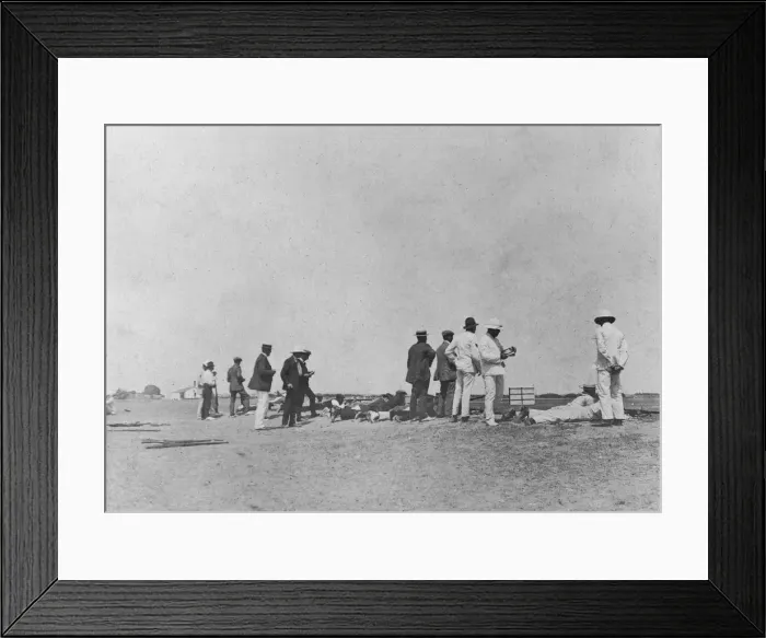 Framed Print : Men at a rifle range, 20th century Framed Print : Men at a rifle range, 20th century