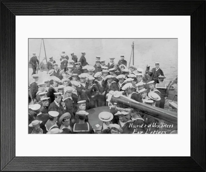 Framed Print : Mail call on board a ship, early 20th century Framed Print : Mail call on board a ship, early 20th century