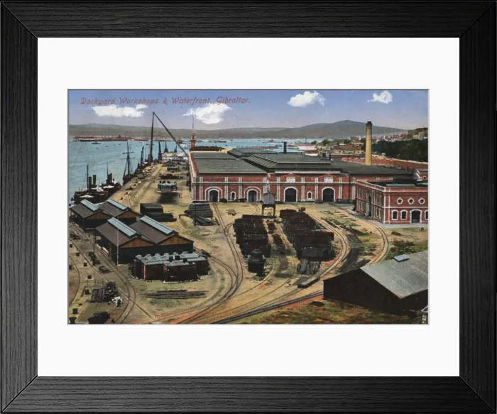 Framed Print : Dockyard workshops and waterfront, Gibraltar, 20th century Framed Print : Dockyard workshops and waterfront, Gibraltar, 20th century