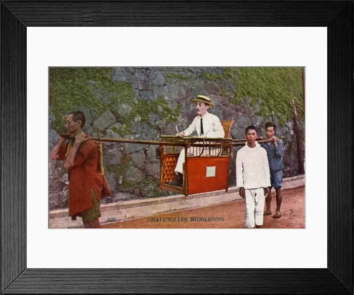 Framed Print : Man being carried on a Sedan chair, Hong kong, 20th century Framed Print : Man being carried on a Sedan chair, Hong kong, 20th century