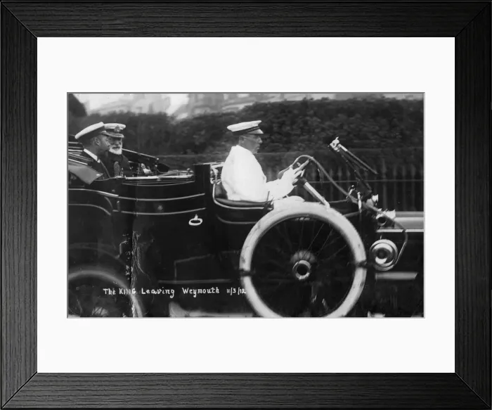 Framed Print : King George V leaving Weymouth, Dorset, by car, 11th March 1912 Framed Print : King George V leaving Weymouth, Dorset, by car, 11th March 1912