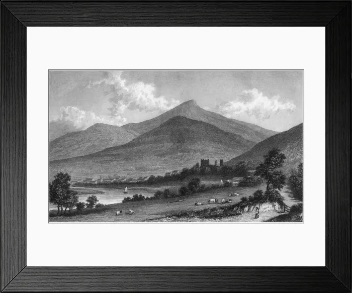 Framed Print : Abergavenny from the Usk Road, Wales, 19th century(?). Artist: E Francis Framed Print : Abergavenny from the Usk Road, Wales, 19th century(?). Artist: E Francis