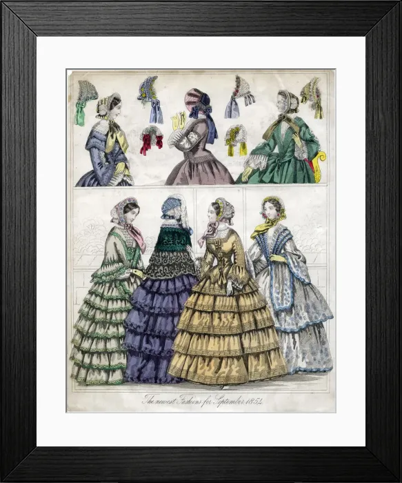 Framed Print : The newest fashion for September, 1854 Framed Print : The newest fashion for September, 1854