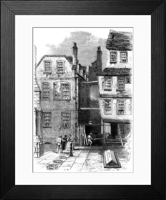 Framed Print : Ancient houses in the Temple, and the grave of Oliver Goldsmith, London, 1860 Framed Print : Ancient houses in the Temple, and the grave of Oliver Goldsmith, London, 1860