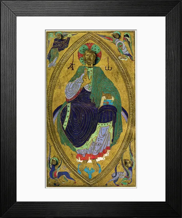 Framed Print : Plaque binding (plaque de reliure), champleve enamel on copper, 12th century, (1931) Framed Print : Plaque binding (plaque de reliure), champleve enamel on copper, 12th century, (1931)