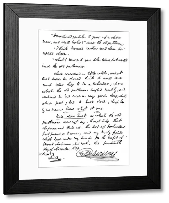 Framed Print : Facsimile of the inscription in a copy of The Pickwick Papers, 1839 (1912) Framed Print : Facsimile of the inscription in a copy of The Pickwick Papers, 1839 (1912)