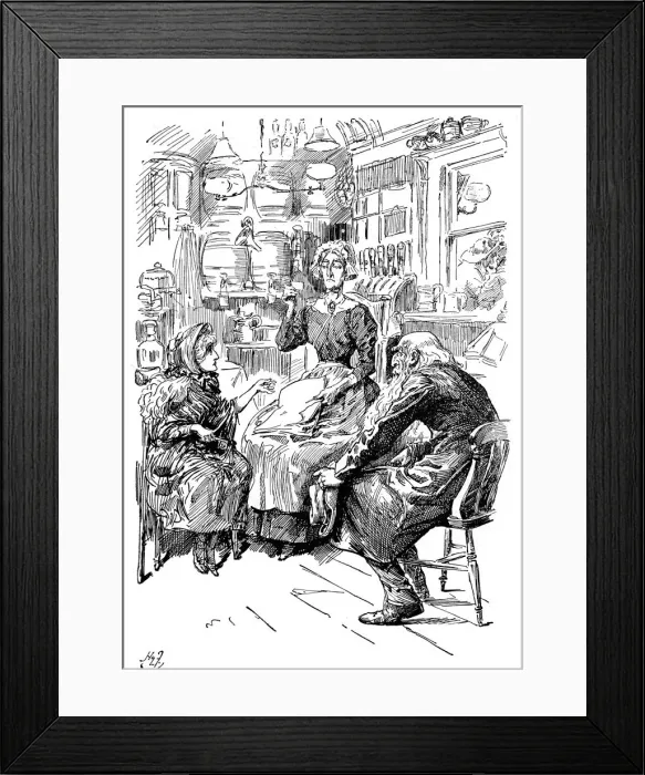 Framed Print : Mr Riah and Miss Wren at the Six Jolly Fellowship Porters, 1912. Artist: Harry Furniss Framed Print : Mr Riah and Miss Wren at the Six Jolly Fellowship Porters, 1912. Artist: Harry Furniss