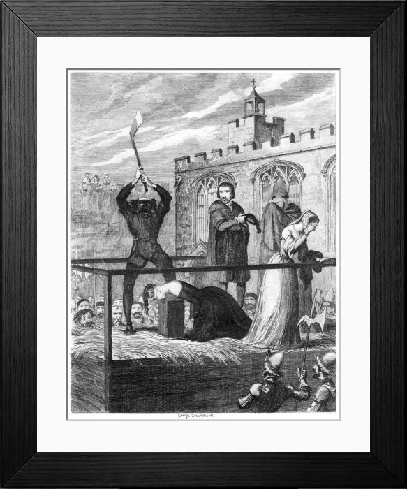 Framed Print : The execution of Lady Jane Grey, 1554 (1840). Artist: George Cruikshank Framed Print : The execution of Lady Jane Grey, 1554 (1840). Artist: George Cruikshank