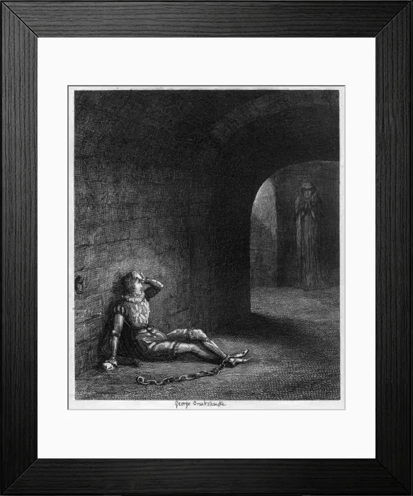 Framed Print : Cuthbert Cholmondeley surprised by the appearance of a mysterious figure, 1840. Artist: George Cruikshank Framed Print : Cuthbert Cholmondeley surprised by the appearance of a mysterious figure, 1840. Artist: George Cruikshank