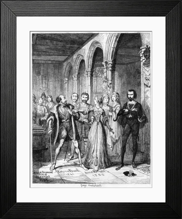 Framed Print : Queen Jane interposing between Northumberland and Simon Renard, 1553 (1840). Artist: George Cruikshank Framed Print : Queen Jane interposing between Northumberland and Simon Renard, 1553 (1840). Artist: George Cruikshank