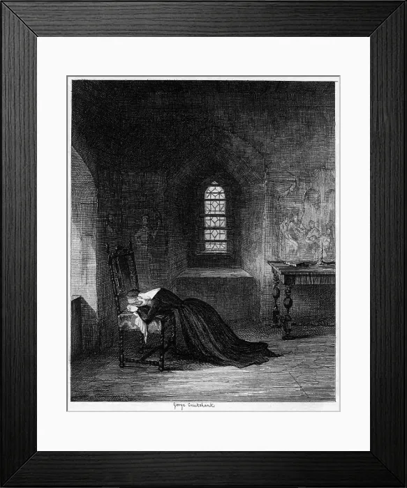 Framed Print : Queen Jane imprisoned in the Brick Tower, Tower of London, 1553-1554 (1840). Artist: George Cruikshank
