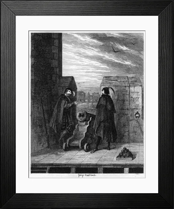 Framed Print : Simon Renard and Winwike the warden on the roof of the White Tower, 1553 (1840). Artist: George Cruikshank Framed Print : Simon Renard and Winwike the warden on the roof of the White Tower, 1553 (1840). Artist: George Cruikshank