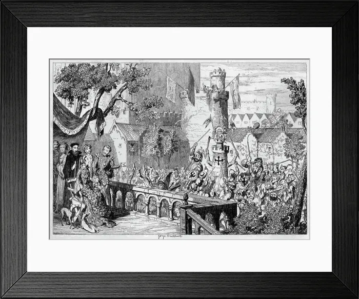 Framed Print : Masque in the palace garden of the Tower of London, 1840. Artist: George Cruikshank Framed Print : Masque in the palace garden of the Tower of London, 1840. Artist: George Cruikshank