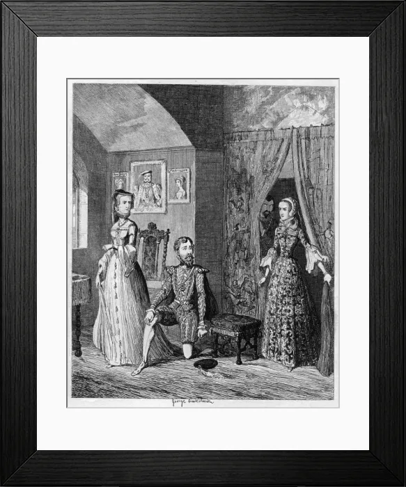 Framed Print : Queen Mary surprising Courtenay and the Princess Elizabeth, 1553-1555 (1840). Artist: George Cruikshank Framed Print : Queen Mary surprising Courtenay and the Princess Elizabeth, 1553-1555 (1840). Artist: George Cruikshank