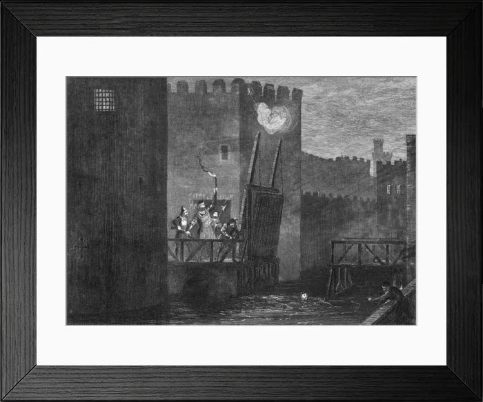 Framed Print : Courtenays escape from the Tower, 1840. Artist: George Cruikshank Framed Print : Courtenays escape from the Tower, 1840. Artist: George Cruikshank