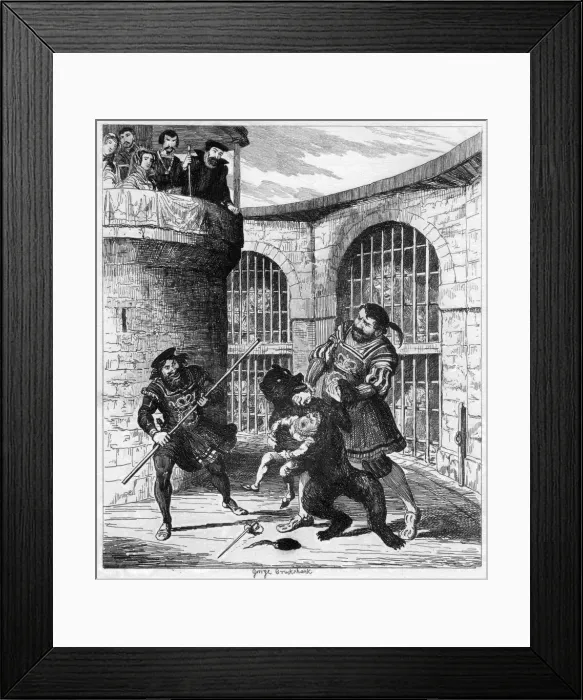 Framed Print : Gog extricating Xit from the bear in the Lions Tower, 1840. Artist: George Cruikshank Framed Print : Gog extricating Xit from the bear in the Lions Tower, 1840. Artist: George Cruikshank