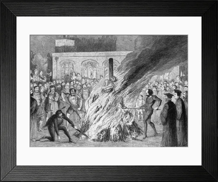 Framed Print : The Burning of Edward Underhill on Tower Green, 1840. Artist: George Cruikshank Framed Print : The Burning of Edward Underhill on Tower Green, 1840. Artist: George Cruikshank