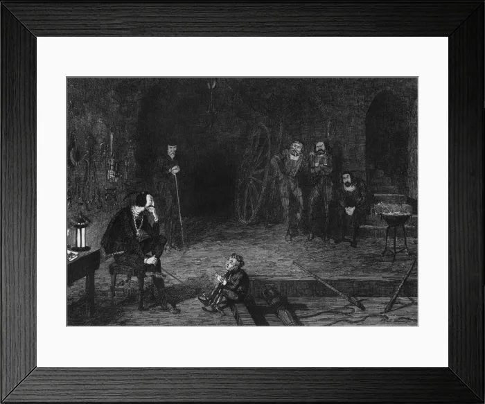 Framed Print : Xit wedded to the scavengers daughter, 1840. Artist: George Cruikshank Framed Print : Xit wedded to the scavengers daughter, 1840. Artist: George Cruikshank