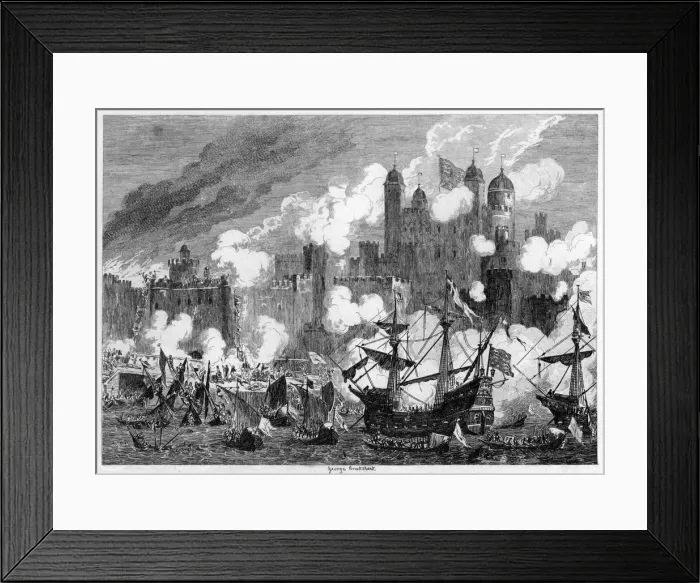 Framed Print : Attack upon Saint Thomass Tower by the Duke of Suffolk, 1554 (1840). Artist: George Cruikshank Framed Print : Attack upon Saint Thomass Tower by the Duke of Suffolk, 1554 (1840). Artist: George Cruikshank