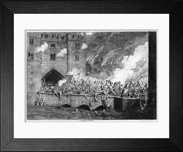 Framed Print : Sir Thomas Wyatt attacking the By-ward Tower, 1554 (1840). Artist: George Cruikshank Framed Print : Sir Thomas Wyatt attacking the By-ward Tower, 1554 (1840). Artist: George Cruikshank