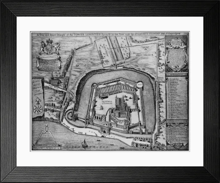 Framed Print : Birds eye view of the Tower and Liberties as they appeared in 1597, London, 20th century