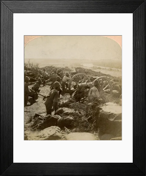 Framed Print : Cape Garrison artillery making it hot for the Boers across the Modder River, South Africa, 1900. Artist: Underwood & Underwood Framed Print : Cape Garrison artillery making it hot for the Boers across the Modder River, South Africa, 1900. Artist: Underwood & Underwood