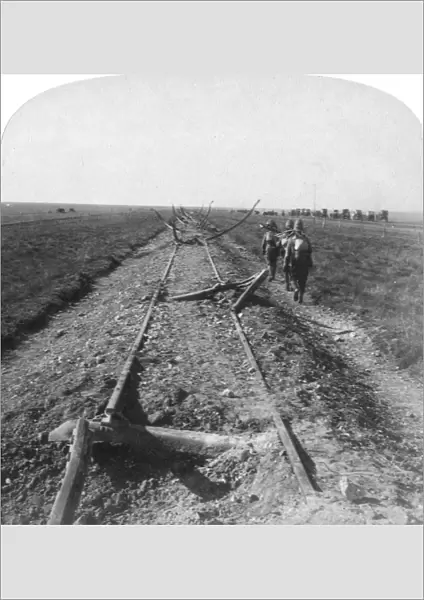 Royal Engineers repairing a railway destroyed by the Boers, Kroonstad, South Africa, 1900. Artist: Underwood & Underwood