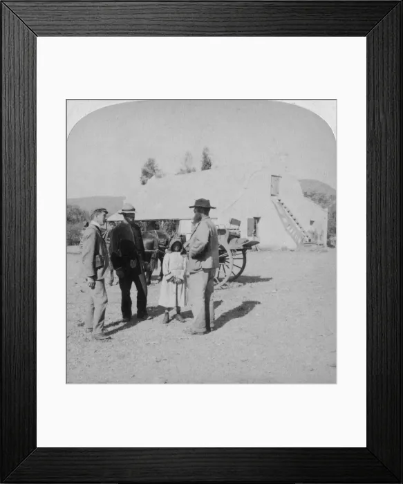 Framed Print : Intervewing a Boer farmer at his home near Brandfort, South Africa, Boer War, 1901. Artist: Underwood & Underwood Framed Print : Intervewing a Boer farmer at his home near Brandfort, South Africa, Boer War, 1901. Artist: Underwood & Underwood