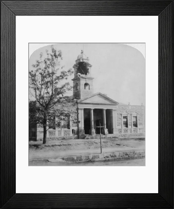 Framed Print : The Town Hall, struck by a Boer shell during the siege, Ladysmith, South Africa, 1901. Artist: Underwood & Underwood Framed Print : The Town Hall, struck by a Boer shell during the siege, Ladysmith, South Africa, 1901. Artist: Underwood & Underwood
