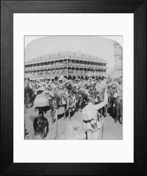 Framed Print : Field Marshal Lord Roberts and staff cheering the Queen, Pretoria, South Africa, 5th June 1900. Artist: Underwood & Underwood Framed Print : Field Marshal Lord Roberts and staff cheering the Queen, Pretoria, South Africa, 5th June 1900. Artist: Underwood & Underwood