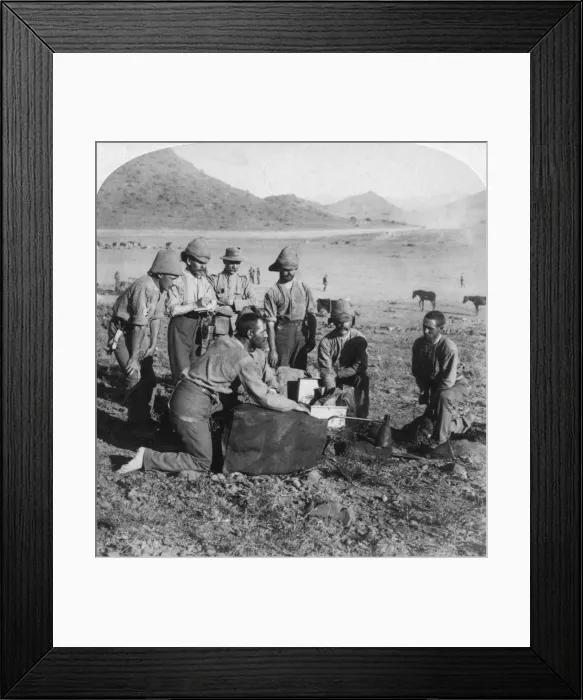 Framed Print : Making gas for one of the war balloons at Slingersfontein, South Africa, Boer War, 1900. Artist: Underwood & Underwood Framed Print : Making gas for one of the war balloons at Slingersfontein, South Africa, Boer War, 1900. Artist: Underwood & Underwood