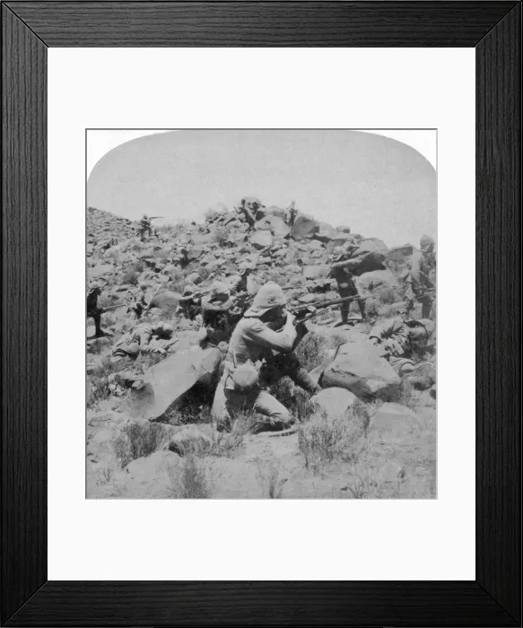 Framed Print : The Warwicks skirmishing with Boers near Weppener, east of Bloemfontein, South Africa, 1901. Artist: Underwood & Underwood Framed Print : The Warwicks skirmishing with Boers near Weppener, east of Bloemfontein, South Africa, 1901. Artist: Underwood & Underwood