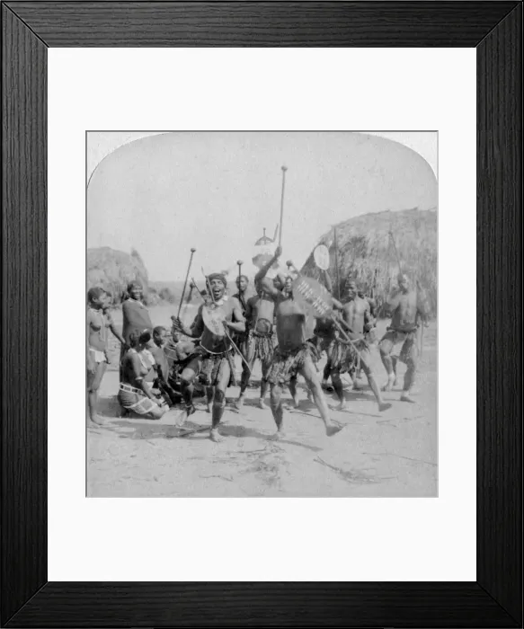 Framed Print : Heroic sports of the Kraal, a Zulu war dance, Zululand, South Africa, 1901. Artist: Underwood & Underwood Framed Print : Heroic sports of the Kraal, a Zulu war dance, Zululand, South Africa, 1901. Artist: Underwood & Underwood