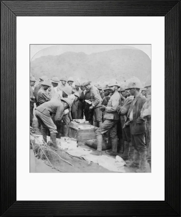 Framed Print : Christmas presents from home, to the troops with Methuen at Modder River, South Africa, 1900. Artist: Underwood & Underwood Framed Print : Christmas presents from home, to the troops with Methuen at Modder River, South Africa, 1900. Artist: Underwood & Underwood