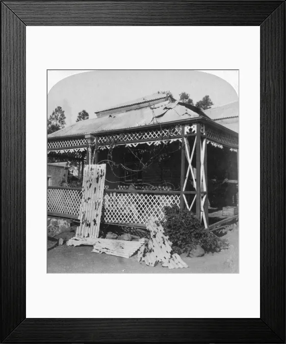 Framed Print : The Club which was struck by a 94lb Boer shell, siege of Mafeking, South Africa, 1901. Artist: Underwood & Underwood Framed Print : The Club which was struck by a 94lb Boer shell, siege of Mafeking, South Africa, 1901. Artist: Underwood & Underwood