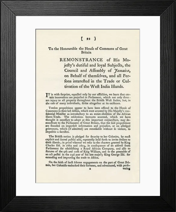Framed Print : A remonstration of the subject of the slave trade, 1789 (1965) Framed Print : A remonstration of the subject of the slave trade, 1789 (1965)