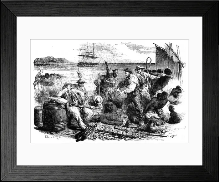 Framed Print : The selling and branding of slaves before being put aboard a ship, 1965 Framed Print : The selling and branding of slaves before being put aboard a ship, 1965