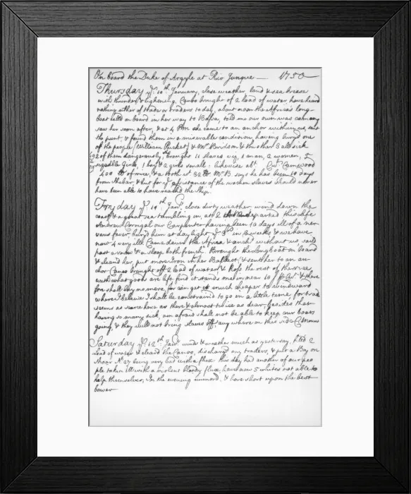 Framed Print : A page from the journal of John Newton, 1750-1754 (1965)