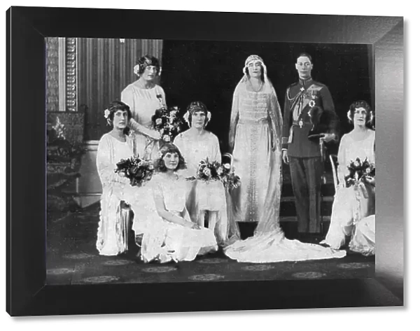 The Duke and Duchess of York surrounded by her eight bridesmaids, 1923